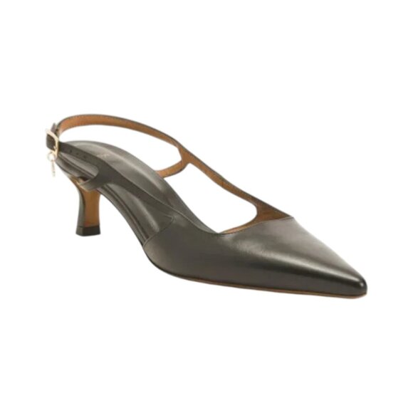 MAJE Made In Portugal Leather Fayna Pointy Toe Open Mid Heel Pumps